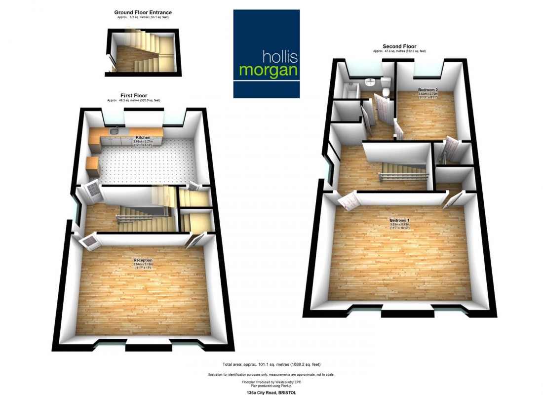 Floorplan for 136A ( 2 Bed Maisonette ) City Road, St. Pauls, Bristol