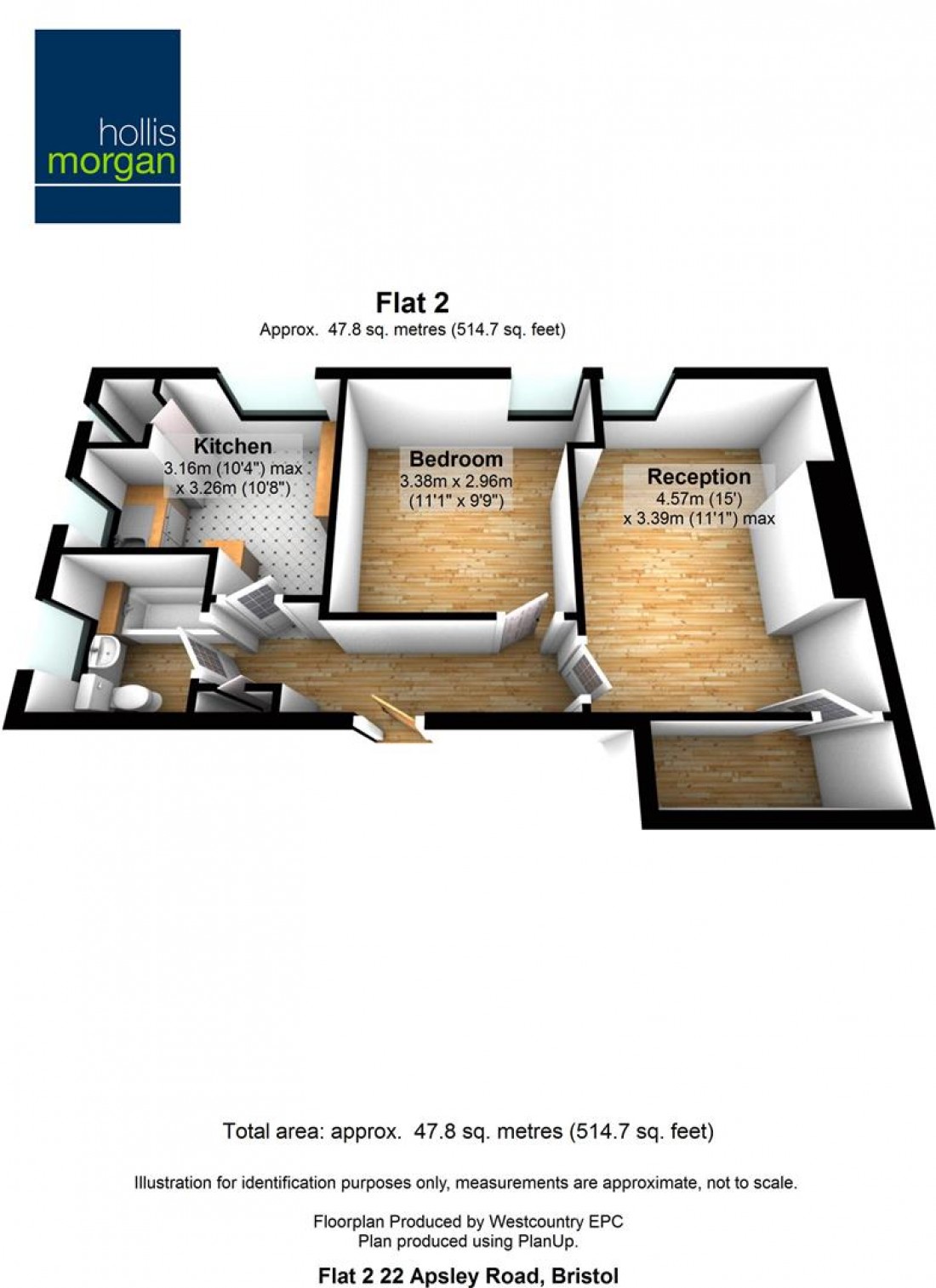 Floorplan for Flat 2, ( Hall Floor ) 22 Apsley Road, Clifton, Bristol