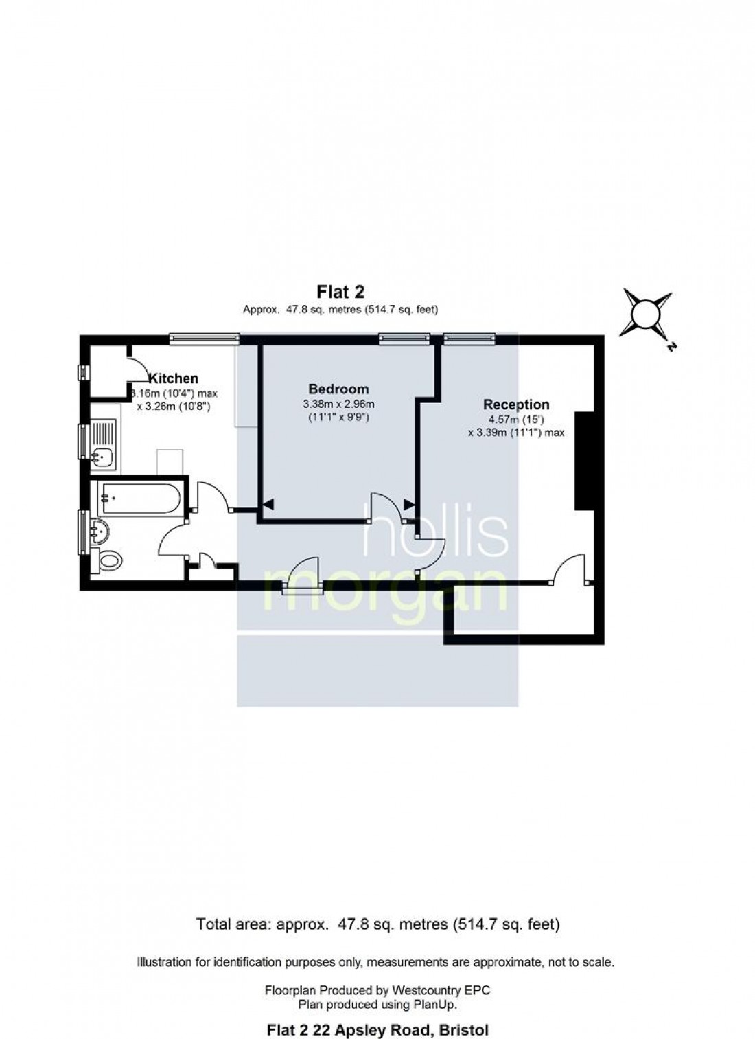 Floorplan for Flat 2, ( Hall Floor ) 22 Apsley Road, Clifton, Bristol