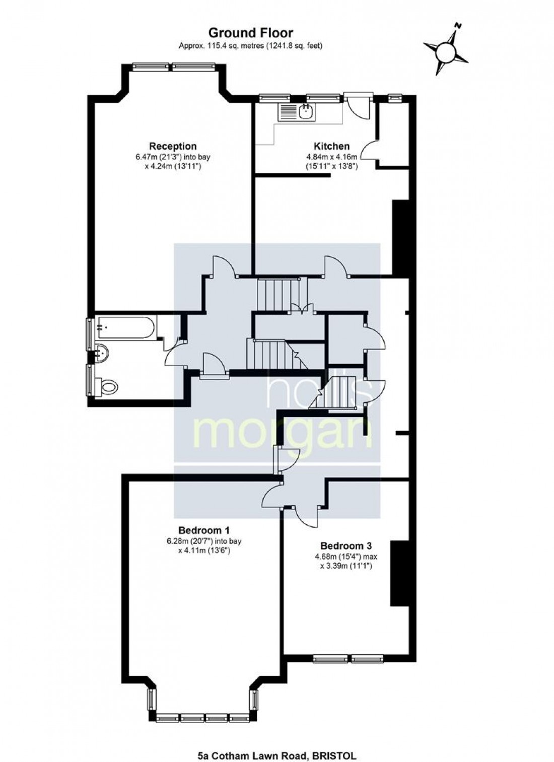 Floorplan for 5a ( Hall Floor Flat ) Cotham Lawn Road, Bristol