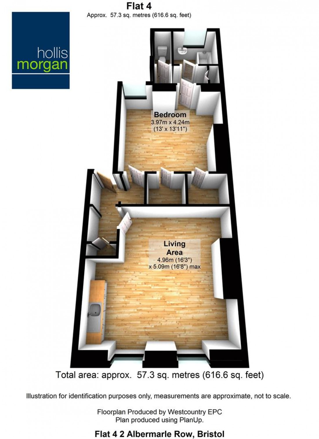 Floorplan for Flat 4, 2 Albermarle Row, Hotwells, Bristol