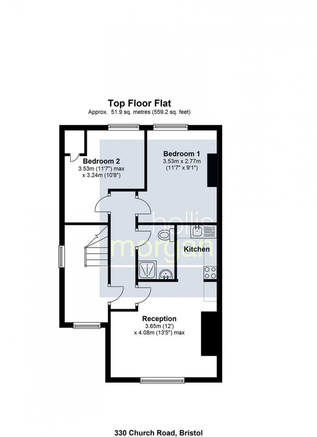 Floorplan for Block of Flats @ 330 Church Road, St. George, Bristol