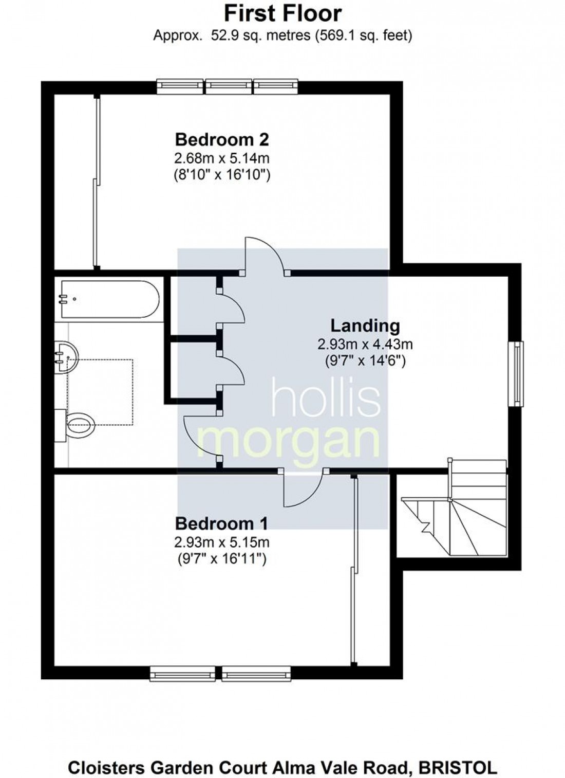 Floorplan for Cloisters, Garden Court, Alma Vale Road, Bristol