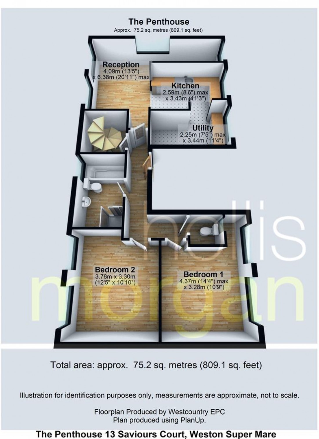 Floorplan for The Penthouse ( 13 ) St Saviours Court,, Weston-Super-Mare