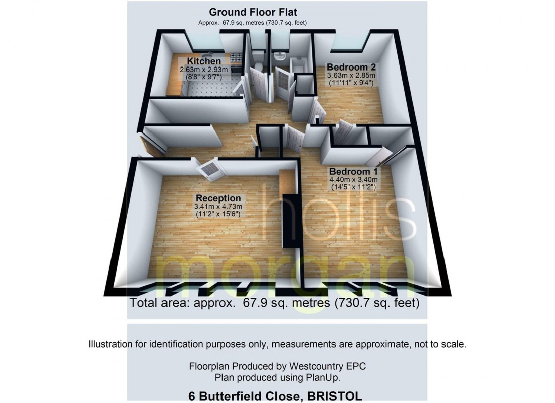 Floorplan for 2 Bed Flat @ Butterfield Close