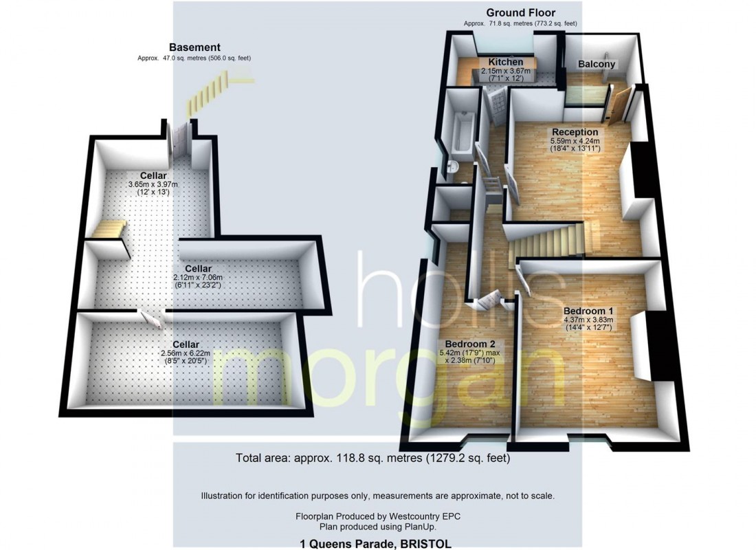 Floorplan for Garden Flat & Basement @ Queens Parade BS1