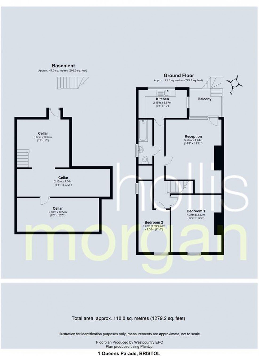 Floorplan for Garden Flat & Basement @ Queens Parade BS1