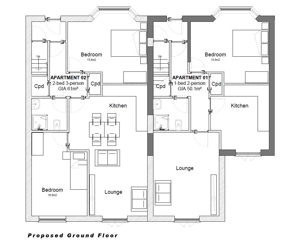 Floorplans For PLANNING GRANTED - 4 FLATS - GDV £800K